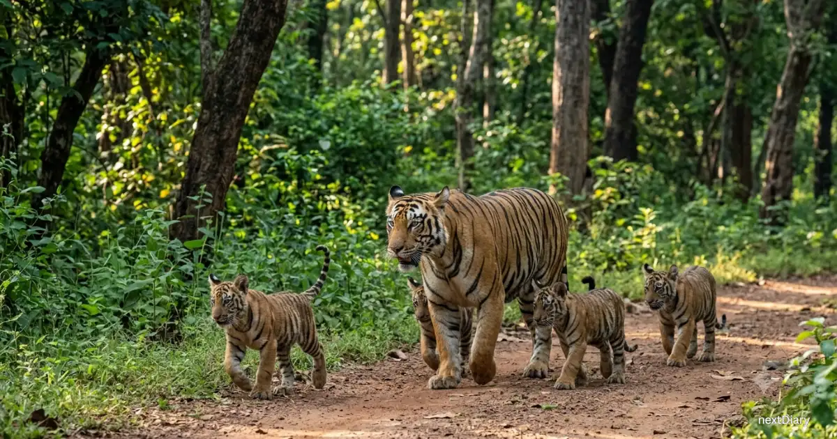 Tigress Zeenat spotted roaming with her four cubs in Similipal